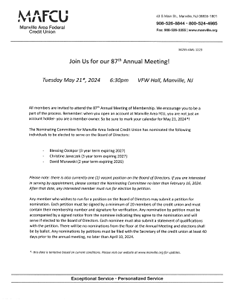 Manville Area FCU Annual Meeting Letter 2024